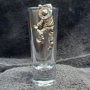 Vtg Santos No 13 Shot Glass w/ Pewter Climbing Mexican 4"H x 1.5"D